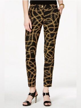 Michael Kors  Keegan Gold Chain-Print on black Slim Ankle Miranda Pants OP $110